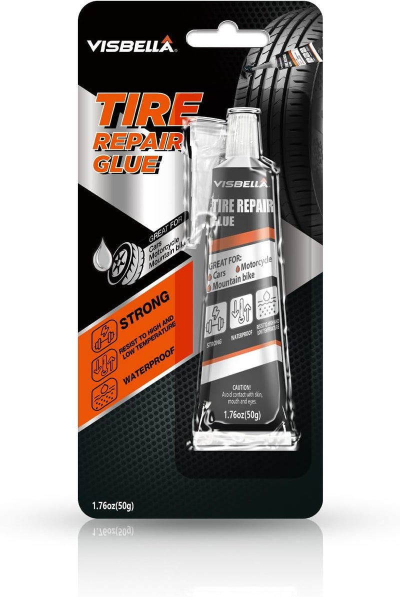 Visbella Tire Repair Glue, Black Rubber Cement, Sidewall Tire Scratch Repair Sealer, Fix a Flat, Restore & Protect Tyre Surfaces for Car, Bike, Motorcycle, Lawn Mower 1.76OZ - Image 1